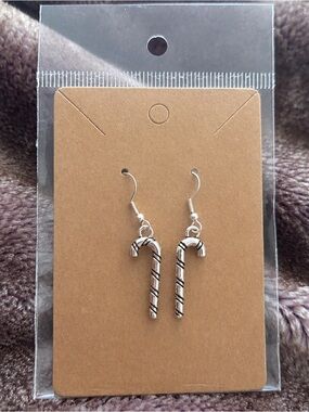 Silver Candy Cane Dangle Earrings | Christmas Holiday Earrings | Festive Jewelry